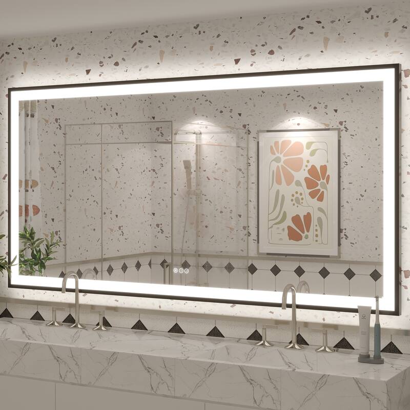 Extra Large Black Frame LED Bathroom Vanity Mirror with 3 Years ...
